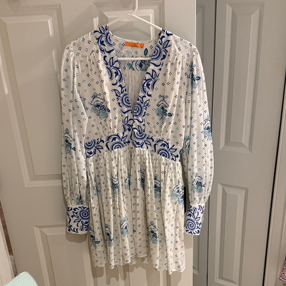 Oliphant White and Blue Mini Dress